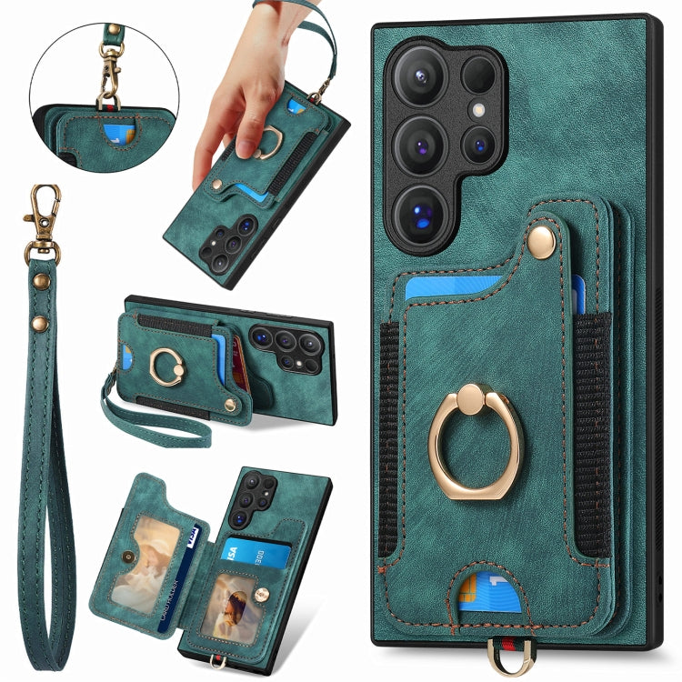 Retro Skin-feel Ring Multi-card Wallet Phone Case, For Samsung Galaxy A55, For Samsung Galaxy A35, For Samsung Galaxy S24 Ultra 5G, For Samsung Galaxy S24+ 5G