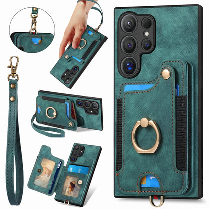 Retro Skin-feel Ring Multi-card Wallet Phone Case, For Samsung Galaxy A55, For Samsung Galaxy A35, For Samsung Galaxy S24 Ultra 5G, For Samsung Galaxy S24+ 5G