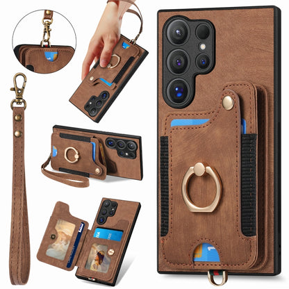 Retro Skin-feel Ring Multi-card Wallet Phone Case, For Samsung Galaxy A55, For Samsung Galaxy A35, For Samsung Galaxy S24 Ultra 5G, For Samsung Galaxy S24+ 5G