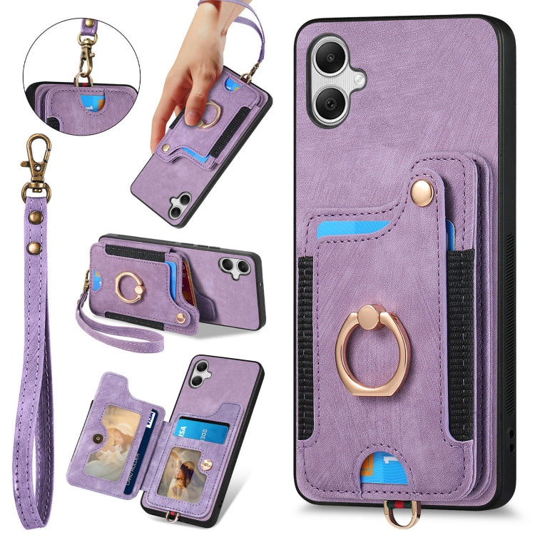 Retro Skin-feel Ring Multi-card Wallet Phone Case, For Samsung Galaxy A15, For Samsung Galaxy A05, For Samsung Galaxy A05s, For Samsung Galaxy A25