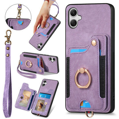 Retro Skin-feel Ring Multi-card Wallet Phone Case, For Samsung Galaxy A15, For Samsung Galaxy A05, For Samsung Galaxy A05s, For Samsung Galaxy A25