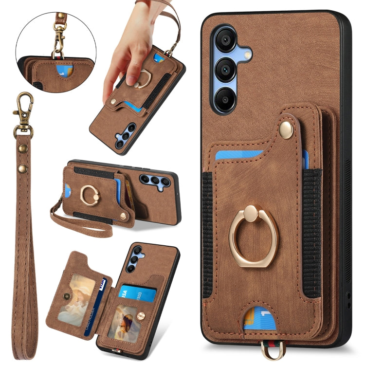 Retro Skin-feel Ring Multi-card Wallet Phone Case, For Samsung Galaxy A15, For Samsung Galaxy A05, For Samsung Galaxy A05s, For Samsung Galaxy A25