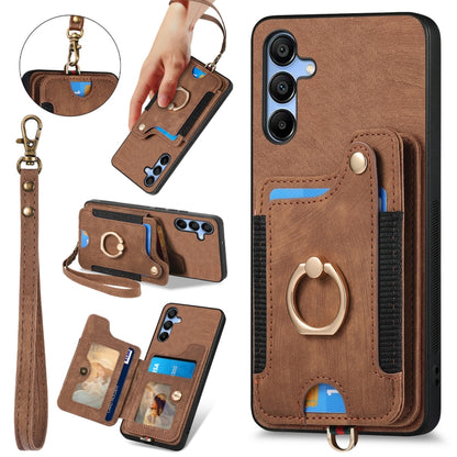 Retro Skin-feel Ring Multi-card Wallet Phone Case, For Samsung Galaxy A15, For Samsung Galaxy A05, For Samsung Galaxy A05s, For Samsung Galaxy A25