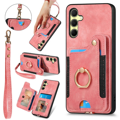 Retro Skin-feel Ring Multi-card Wallet Phone Case, For Samsung Galaxy A55, For Samsung Galaxy A35, For Samsung Galaxy S24 Ultra 5G, For Samsung Galaxy S24+ 5G