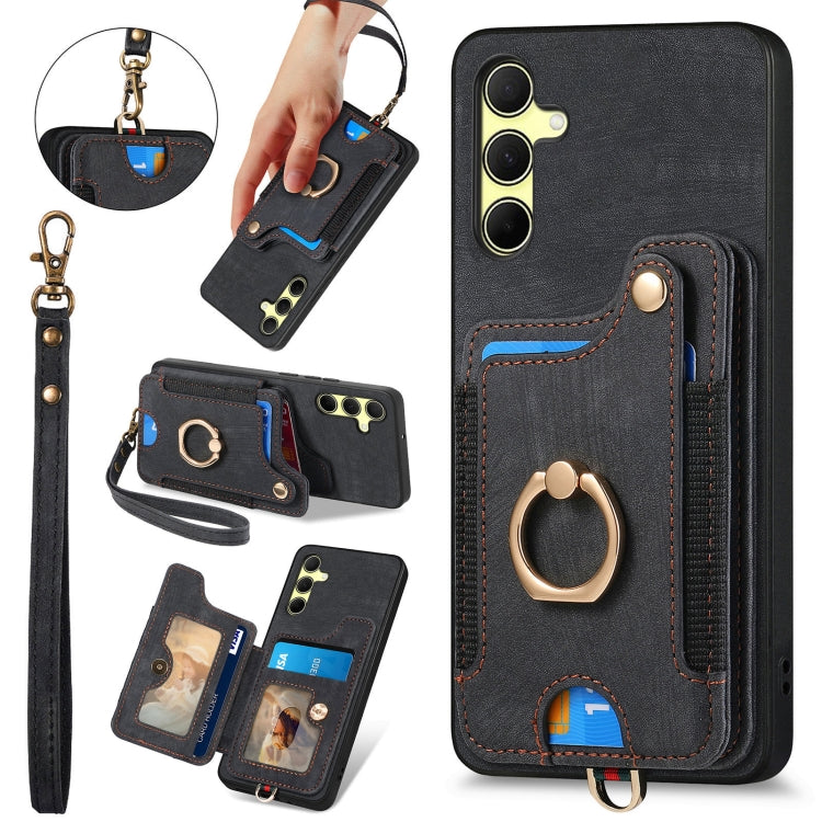 Retro Skin-feel Ring Multi-card Wallet Phone Case, For Samsung Galaxy A55, For Samsung Galaxy A35, For Samsung Galaxy S24 Ultra 5G, For Samsung Galaxy S24+ 5G
