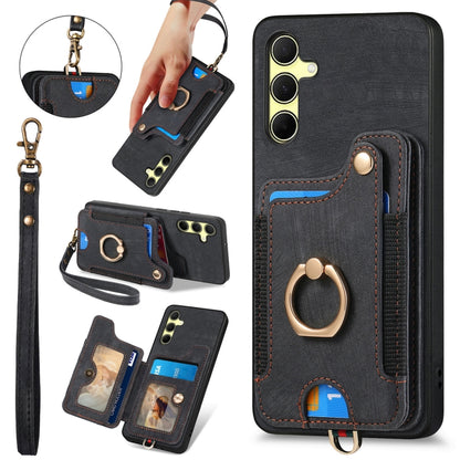Retro Skin-feel Ring Multi-card Wallet Phone Case, For Samsung Galaxy A55, For Samsung Galaxy A35, For Samsung Galaxy S24 Ultra 5G, For Samsung Galaxy S24+ 5G