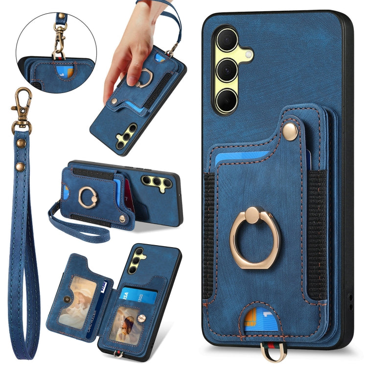 Retro Skin-feel Ring Multi-card Wallet Phone Case, For Samsung Galaxy A55, For Samsung Galaxy A35, For Samsung Galaxy S24 Ultra 5G, For Samsung Galaxy S24+ 5G