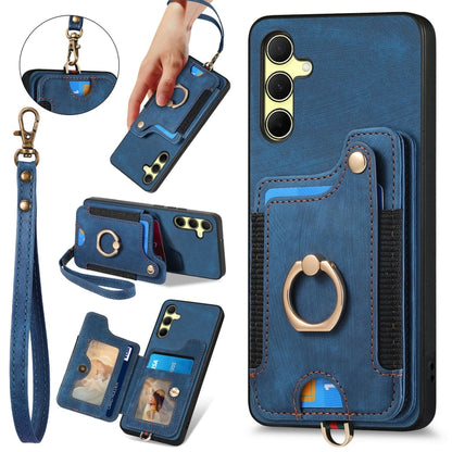 Retro Skin-feel Ring Multi-card Wallet Phone Case, For Samsung Galaxy A55, For Samsung Galaxy A35, For Samsung Galaxy S24 Ultra 5G, For Samsung Galaxy S24+ 5G