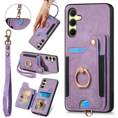 Retro Skin-feel Ring Multi-card Wallet Phone Case, For Samsung Galaxy A55, For Samsung Galaxy A35, For Samsung Galaxy S24 Ultra 5G, For Samsung Galaxy S24+ 5G