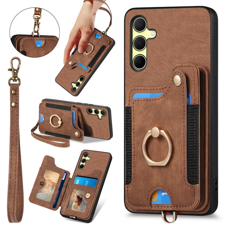 Retro Skin-feel Ring Multi-card Wallet Phone Case, For Samsung Galaxy A55, For Samsung Galaxy A35, For Samsung Galaxy S24 Ultra 5G, For Samsung Galaxy S24+ 5G