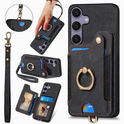 Retro Skin-feel Ring Multi-card Wallet Phone Case, For Samsung Galaxy A36, For Samsung Galaxy S25 5G, For Samsung Galaxy S25+ 5G, For Samsung Galaxy S25 Ultra 5G
