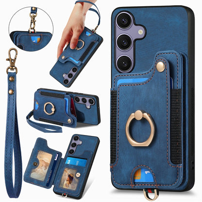 Retro Skin-feel Ring Multi-card Wallet Phone Case, For Samsung Galaxy A36, For Samsung Galaxy S25 5G, For Samsung Galaxy S25+ 5G, For Samsung Galaxy S25 Ultra 5G