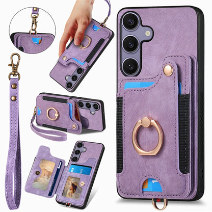 Retro Skin-feel Ring Multi-card Wallet Phone Case, For Samsung Galaxy A36, For Samsung Galaxy S25 5G, For Samsung Galaxy S25+ 5G, For Samsung Galaxy S25 Ultra 5G