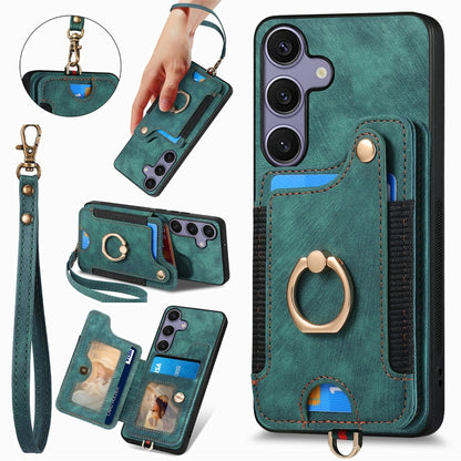 Retro Skin-feel Ring Multi-card Wallet Phone Case, For Samsung Galaxy A36, For Samsung Galaxy S25 5G, For Samsung Galaxy S25+ 5G, For Samsung Galaxy S25 Ultra 5G