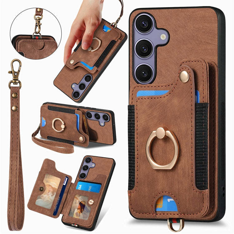 Retro Skin-feel Ring Multi-card Wallet Phone Case, For Samsung Galaxy A36, For Samsung Galaxy S25 5G, For Samsung Galaxy S25+ 5G, For Samsung Galaxy S25 Ultra 5G