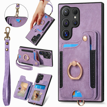 Retro Skin-feel Ring Multi-card Wallet Phone Case, For Samsung Galaxy A36, For Samsung Galaxy S25 5G, For Samsung Galaxy S25+ 5G, For Samsung Galaxy S25 Ultra 5G