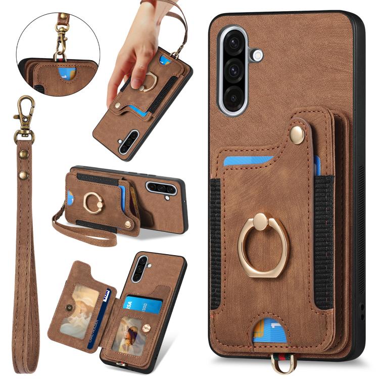 Retro Skin-feel Ring Multi-card Wallet Phone Case, For Samsung Galaxy A36, For Samsung Galaxy S25 5G, For Samsung Galaxy S25+ 5G, For Samsung Galaxy S25 Ultra 5G