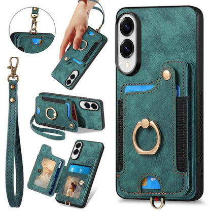 Retro Skin-feel Ring Multi-card Wallet Phone Case, For Samsung Galaxy A57 5G, For Samsung Galaxy A37 5G, For Samsung Galaxy S25 Edge 5G, For Samsung Galaxy A56 5G