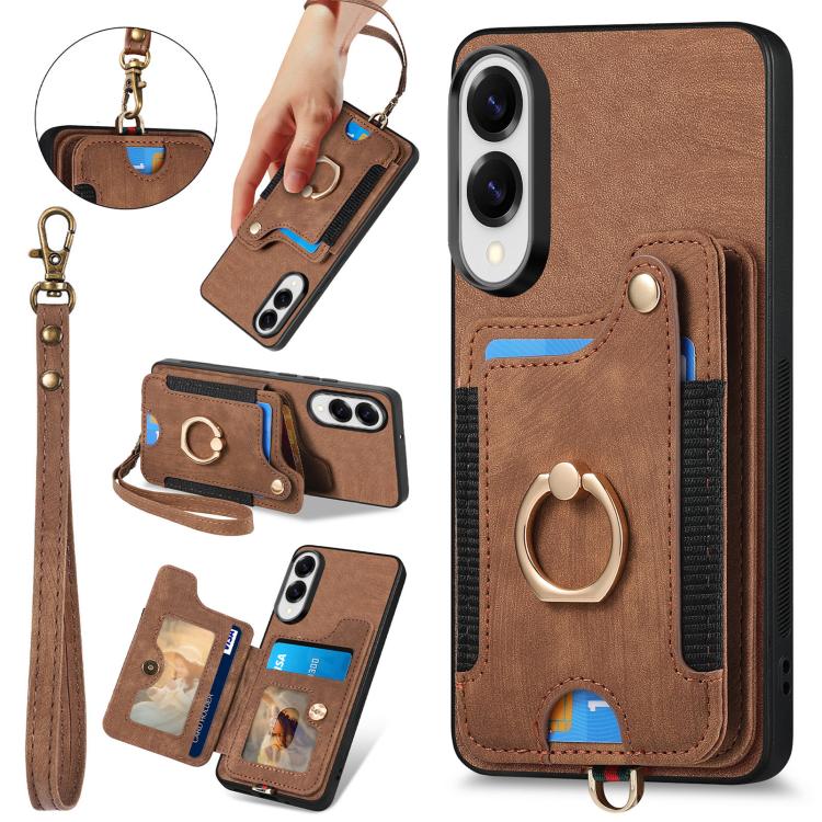 Retro Skin-feel Ring Multi-card Wallet Phone Case, For Samsung Galaxy A57 5G, For Samsung Galaxy A37 5G, For Samsung Galaxy S25 Edge 5G, For Samsung Galaxy A56 5G