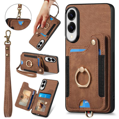 Retro Skin-feel Ring Multi-card Wallet Phone Case, For Samsung Galaxy A57 5G, For Samsung Galaxy A37 5G, For Samsung Galaxy S25 Edge 5G, For Samsung Galaxy A56 5G