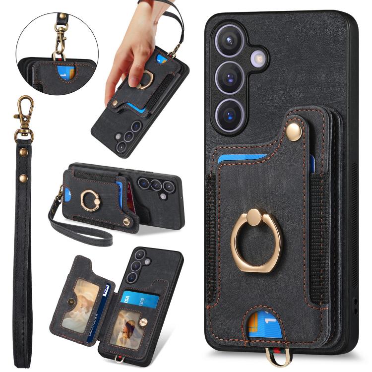 Retro Skin-feel Ring Multi-card Wallet Phone Case, For Samsung Galaxy A57 5G, For Samsung Galaxy A37 5G, For Samsung Galaxy S25 Edge 5G, For Samsung Galaxy A56 5G
