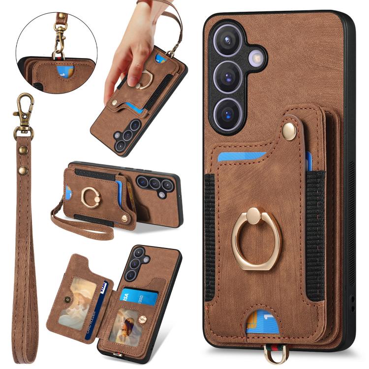 Retro Skin-feel Ring Multi-card Wallet Phone Case, For Samsung Galaxy A57 5G, For Samsung Galaxy A37 5G, For Samsung Galaxy S25 Edge 5G, For Samsung Galaxy A56 5G