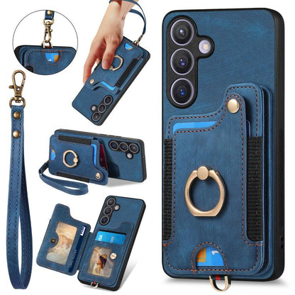 Retro Skin-feel Ring Multi-card Wallet Phone Case, For Samsung Galaxy A57 5G, For Samsung Galaxy A37 5G, For Samsung Galaxy S25 Edge 5G, For Samsung Galaxy A56 5G