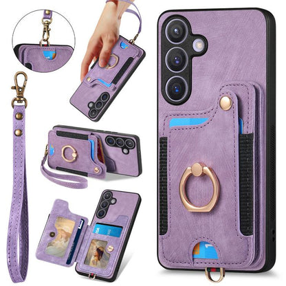 Retro Skin-feel Ring Multi-card Wallet Phone Case, For Samsung Galaxy A57 5G, For Samsung Galaxy A37 5G, For Samsung Galaxy S25 Edge 5G, For Samsung Galaxy A56 5G
