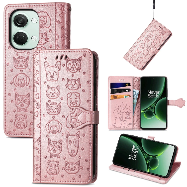 Cat and Dog Embossed Leather Phone Case, For OnePlus 12, For OnePlus Nord 3