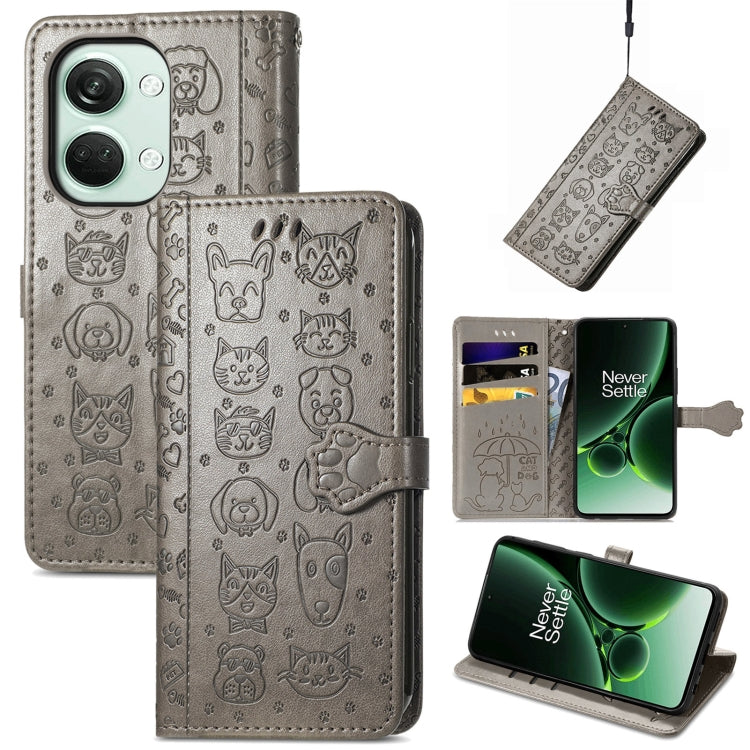 Cat and Dog Embossed Leather Phone Case, For OnePlus 12, For OnePlus Nord 3