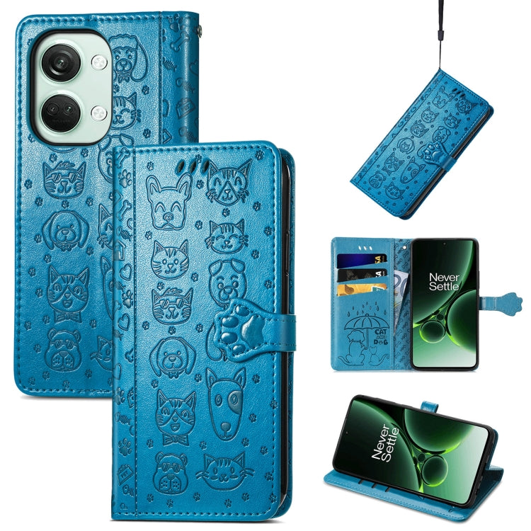 Cat and Dog Embossed Leather Phone Case, For OnePlus 12, For OnePlus Nord 3
