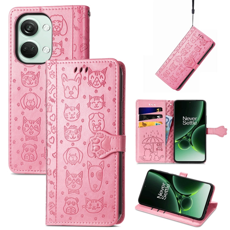 Cat and Dog Embossed Leather Phone Case, For OnePlus 12, For OnePlus Nord 3