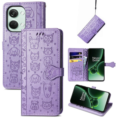 Cat and Dog Embossed Leather Phone Case, For OnePlus 12, For OnePlus Nord 3
