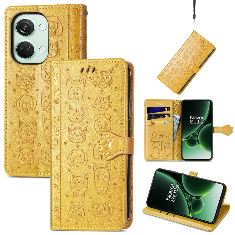 Cat and Dog Embossed Leather Phone Case, For OnePlus 12, For OnePlus Nord 3