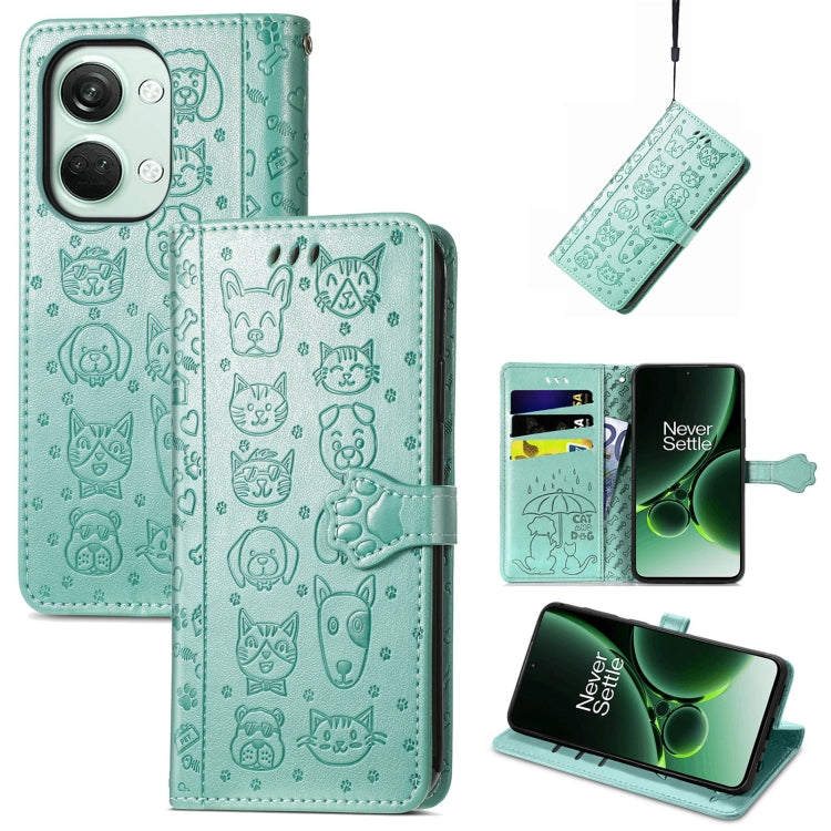 Cat and Dog Embossed Leather Phone Case, For OnePlus 12, For OnePlus Nord 3