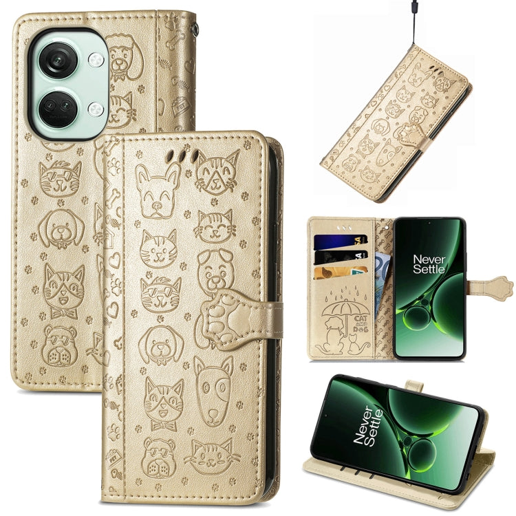 Cat and Dog Embossed Leather Phone Case, For OnePlus 12, For OnePlus Nord 3