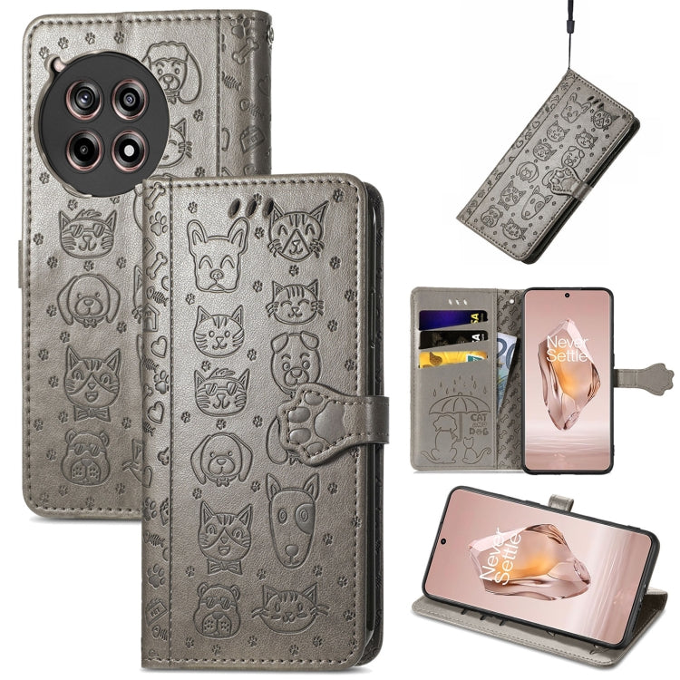 Cat and Dog Embossed Leather Phone Case, For Oneplus Ace 6 Ultra, For OnePlus Ace 3, For OnePlus 12R