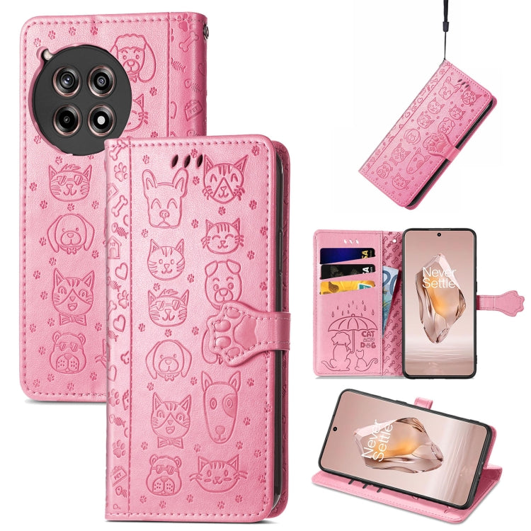 Cat and Dog Embossed Leather Phone Case, For Oneplus Ace 6 Ultra, For OnePlus Ace 3, For OnePlus 12R