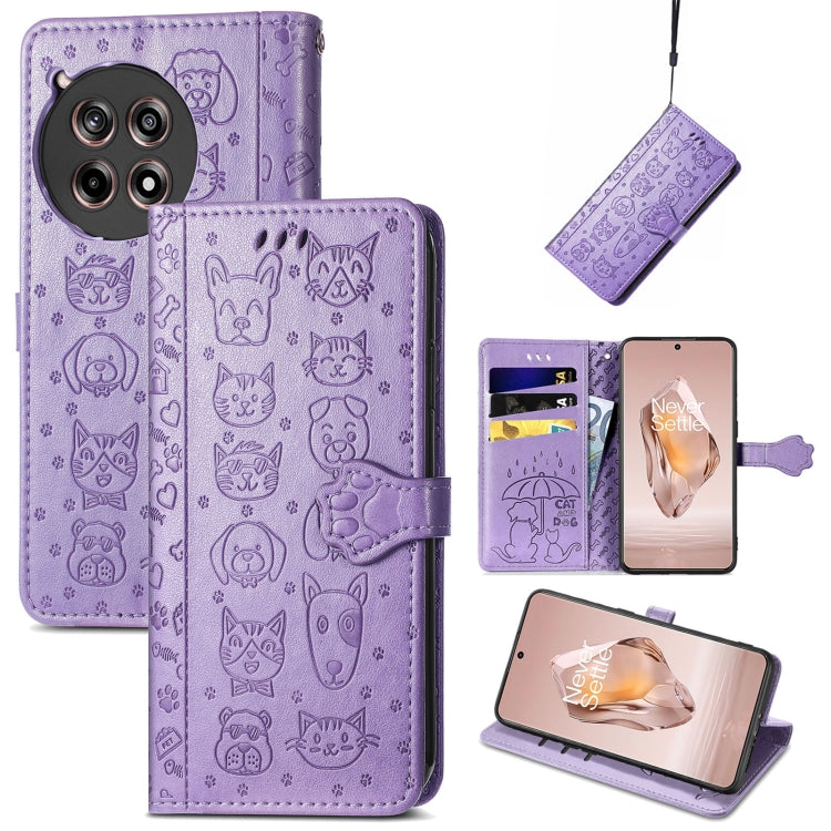 Cat and Dog Embossed Leather Phone Case, For Oneplus Ace 6 Ultra, For OnePlus Ace 3, For OnePlus 12R