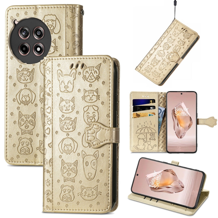 Cat and Dog Embossed Leather Phone Case, For Oneplus Ace 6 Ultra, For OnePlus Ace 3, For OnePlus 12R