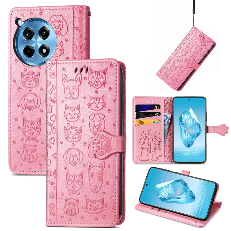 Cat and Dog Embossed Leather Phone Case, For Oneplus Ace 6 Ultra, For OnePlus Ace 3, For OnePlus 12R
