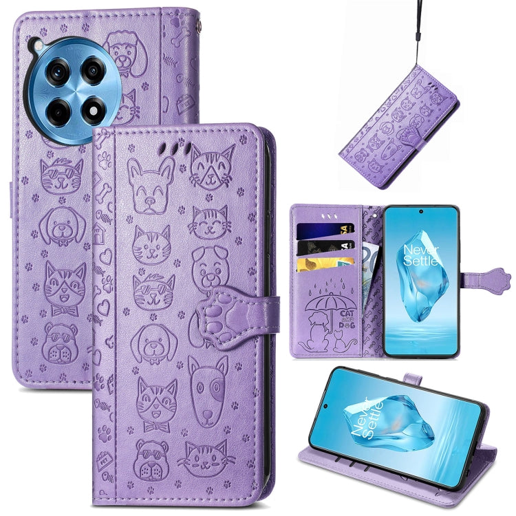 Cat and Dog Embossed Leather Phone Case, For Oneplus Ace 6 Ultra, For OnePlus Ace 3, For OnePlus 12R