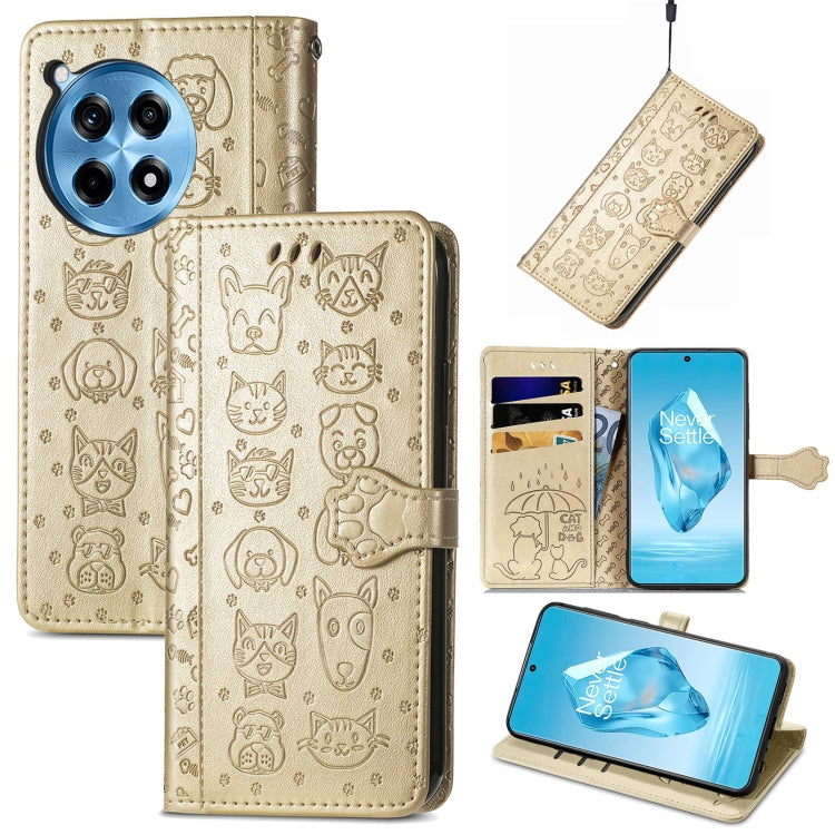 Cat and Dog Embossed Leather Phone Case, For Oneplus Ace 6 Ultra, For OnePlus Ace 3, For OnePlus 12R