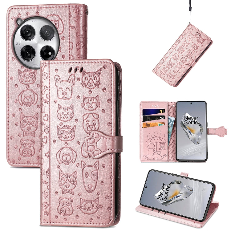 Cat and Dog Embossed Leather Phone Case, For OnePlus 12, For OnePlus Nord 3