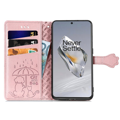 Cat and Dog Embossed Leather Phone Case, For OnePlus 12, For OnePlus Nord 3