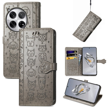 Cat and Dog Embossed Leather Phone Case, For OnePlus 12, For OnePlus Nord 3