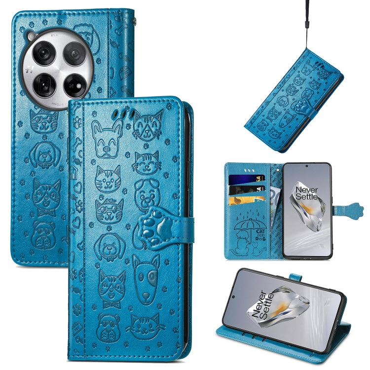 Cat and Dog Embossed Leather Phone Case, For OnePlus 12, For OnePlus Nord 3