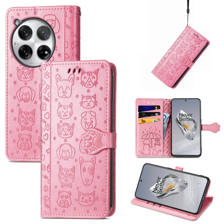 Cat and Dog Embossed Leather Phone Case, For OnePlus 12, For OnePlus Nord 3