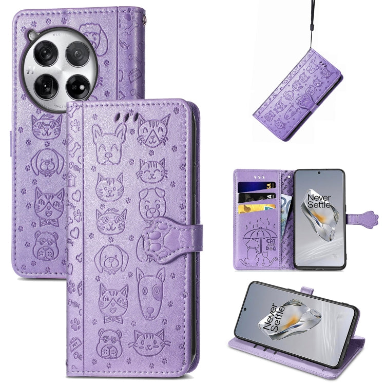 Cat and Dog Embossed Leather Phone Case, For OnePlus 12, For OnePlus Nord 3