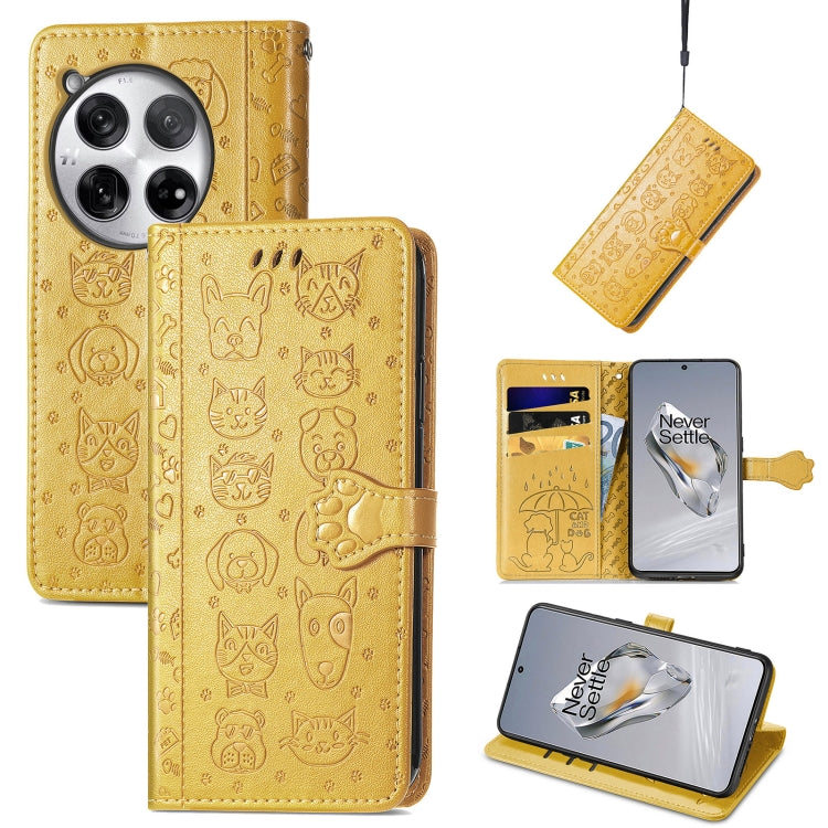 Cat and Dog Embossed Leather Phone Case, For OnePlus 12, For OnePlus Nord 3